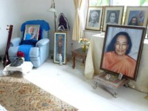 Swamiji's chair and altar in his living room